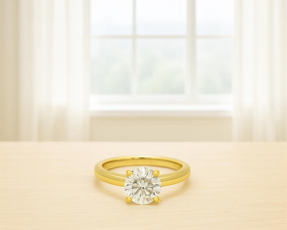 1.50 CT Round Solitaire Diamond Ring | F/VVS2 Quality | 7.50mm Center Stone with 12 Round Accent Diamonds (0.06 Ct Total)