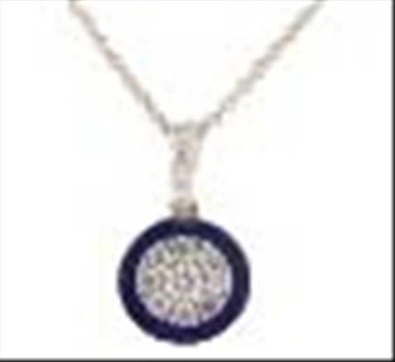 0.24CT Diamond Cluster Pendant – 14K Yellow Gold Blue Ceramic Inlay Circle Necklace, Unique Diamond Pendant Gift for Her