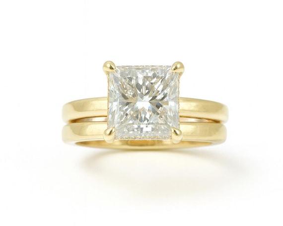 2.50 Ct Princess Cut Lab Diamond Ring 4 Prong Setting Engagement Ring Handmade Jewellery Bridal Hidden Halo Ring VVS2 Lab Grown Diamond Ring