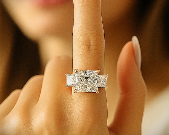 3 CT Princess Cut Diamond Engagement Ring | IGI Certified | 18K 14K 10K Gold | Luxury Three Stone Ring