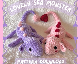 MOTIF au crochet : peluche monstre marin - créature amigurumi (téléchargement PDF numérique)