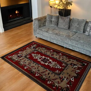 Turkish Red Vintage-Inspired Rug | Distressed Turkish Area Rug | Traditional Floral Floor Rug for Living Room | Modern Bohemian Carpet