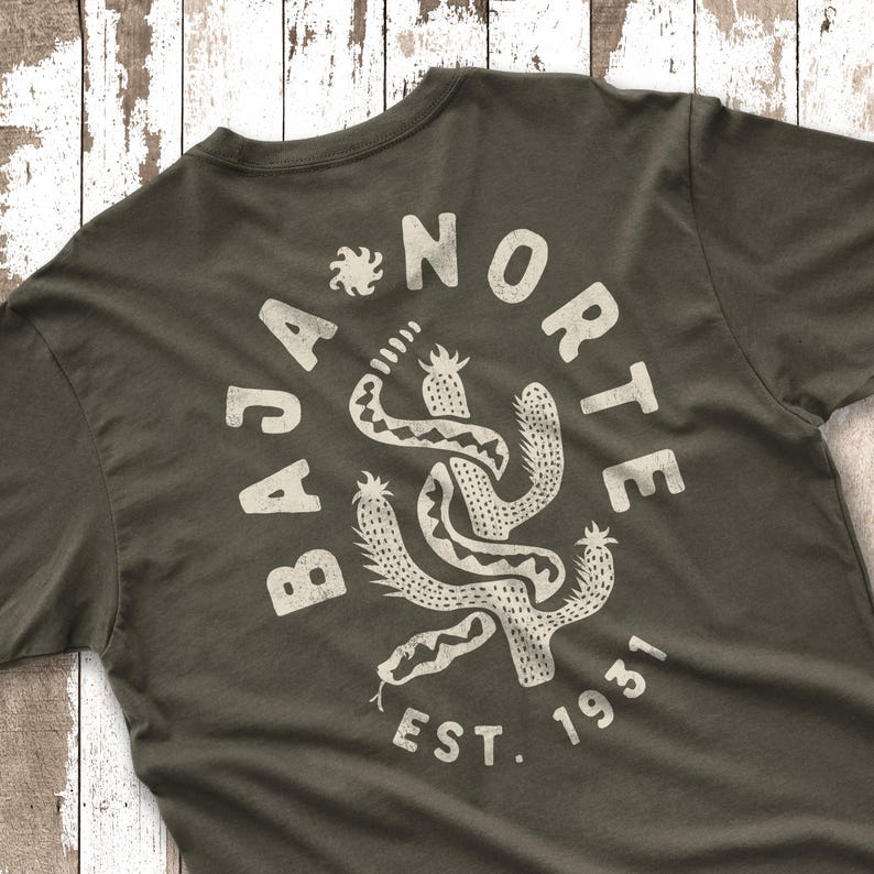 Baja Norte Surf T-Shirt, Vintage Baja California Tee, Retro Beach Shirt Army