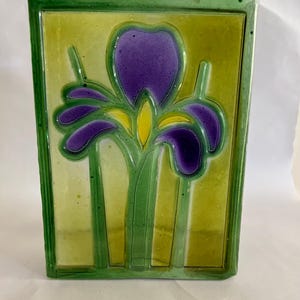 Vintage FTD Romania Floral Textured Glass Rectangular Vase Art 7x5 Inches