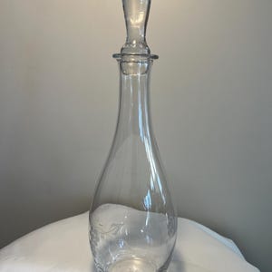 Vintage Glass Decanter With Stopper Frosted Grape And Leaves Design 15 Inches