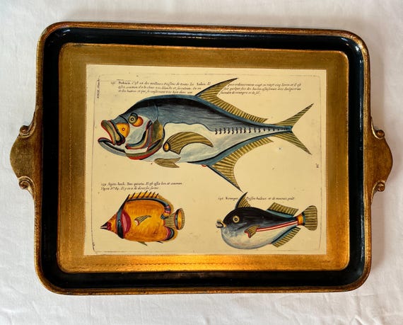 Vintage Decorative Vietri Three Fish Platter Serving Tray Handles 18x15  Inches