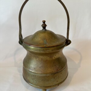 Vintage Solid Brass Smudge Pot Firestarter Cauldron Swinging Handle 7 Inches