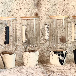 40 oz Glass Tumbler with Cowhide Sleeve