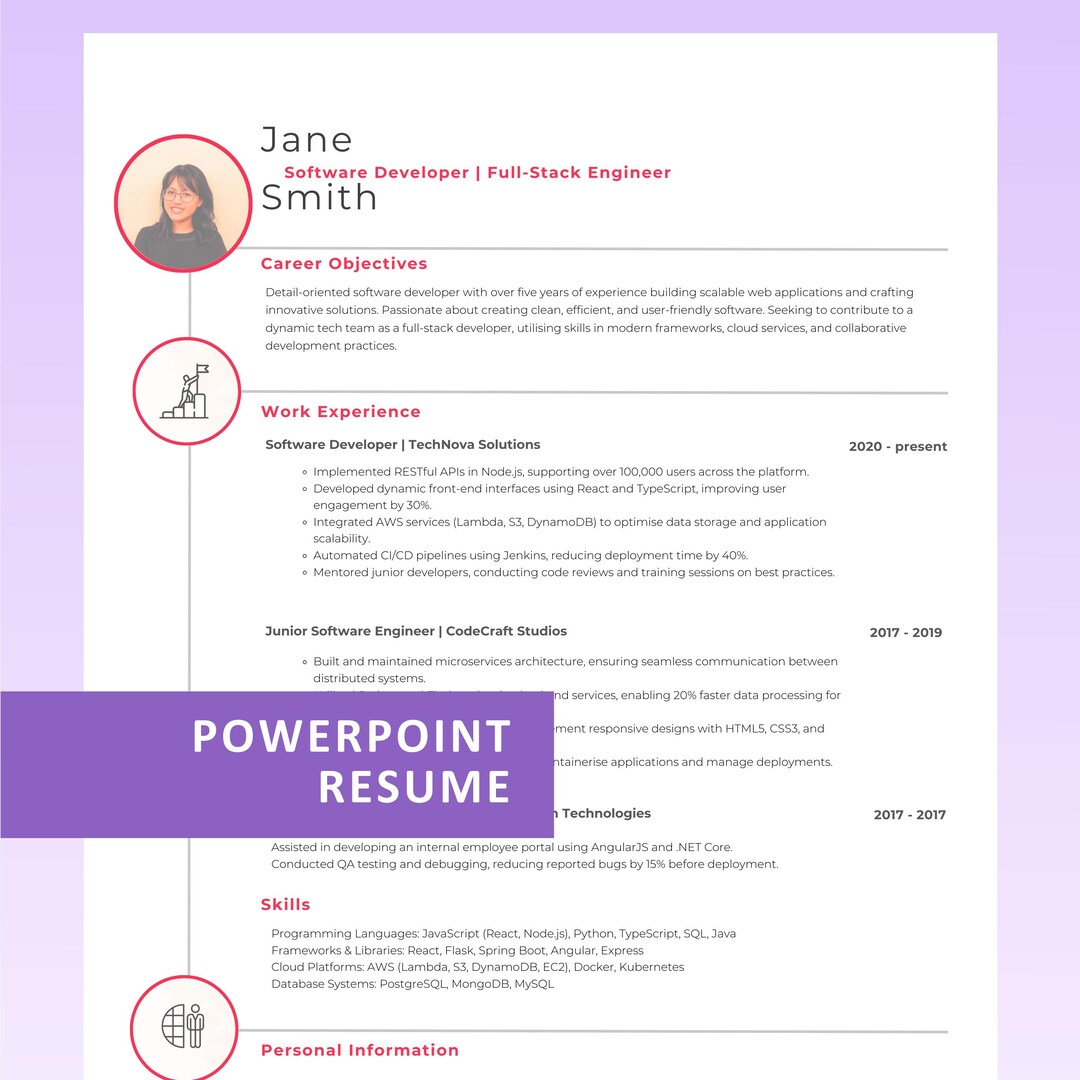 Resume Template for Powerpoint & Canva in 5 Colors, Letter of