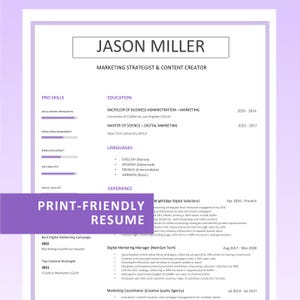 Currículum Imprimible de 1-2 Páginas, Word, Canva, Plantilla de CV ATS, Currículum Básico y Sencillo, Carta de Presentación, Referencias
