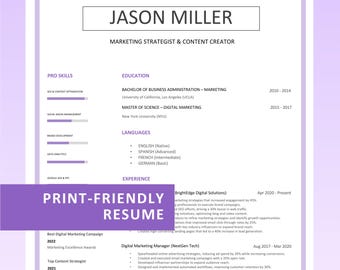 Druckfreundlicher 1-2-seitiger Lebenslauf, Word, Canva, ATS-Lebenslaufvorlage, Einfacher Basis-Lebenslauf, Anschreiben, Empfehlungsschreiben