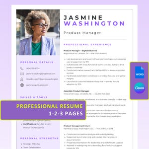 CV profesional Word & Canva + cartas, Ideal para tech, finanzas, IT, Descarga digital, Plantillas de 1, 2 o 3 páginas