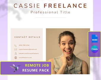 Remote job resume template, CV Template Resume, Word and Canva, Modern Resume Templates 2025, 1-2-3 Pages, Instant Download