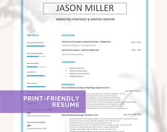 Druckfreundlicher 1-2-seitiger Lebenslauf, Word, Canva, ATS-Lebenslaufvorlage, Einfacher Basis-Lebenslauf, Anschreiben, Empfehlungsschreiben