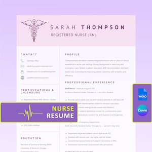 Currículum de Enfermera | Compatible con ATS | CV Word&Canva | 1-2-3 Páginas | Carta de presentación | Referencias | Carta de recomendación