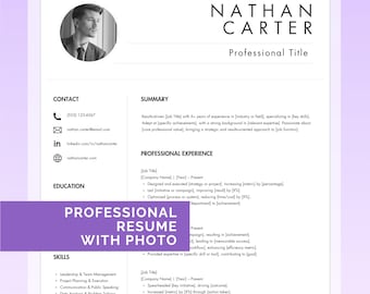Professionelle Lebenslauf-Vorlage mit Foto, Moderner Lebenslauf 2025, Word und Canva, 1 & 2 Seiten, Sofortiger Download