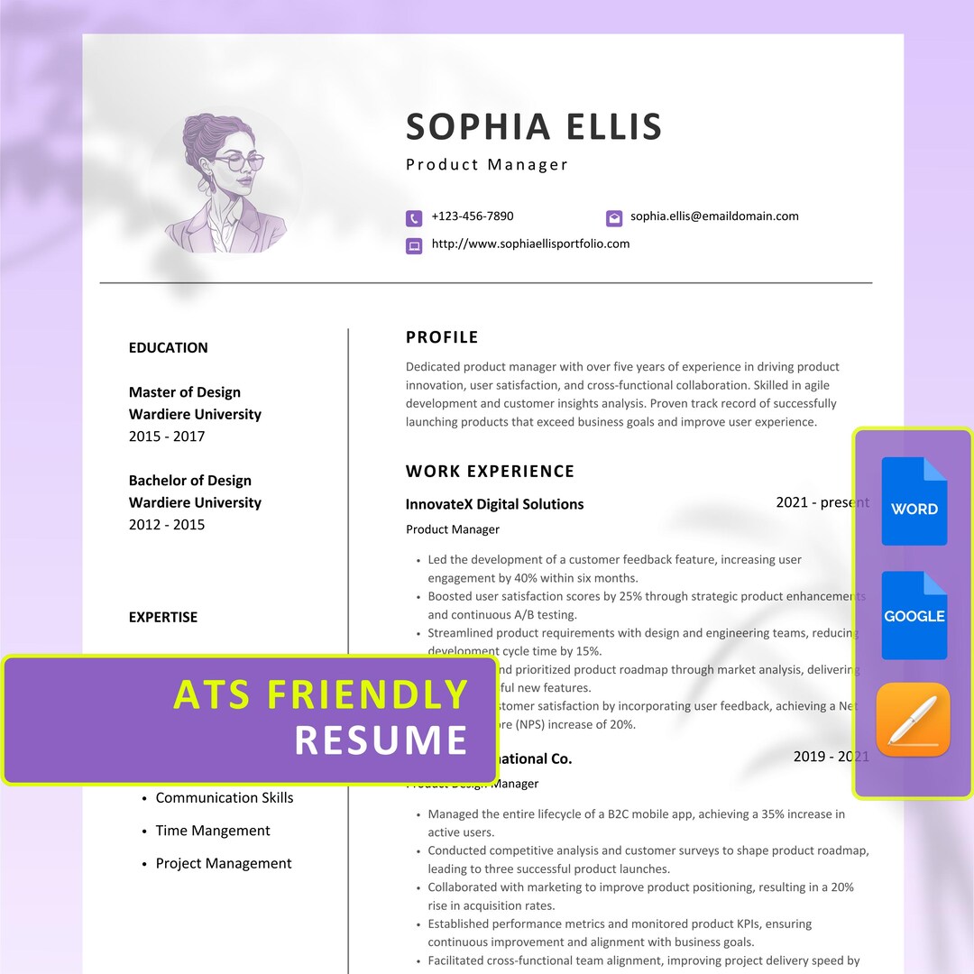 ATS Friendly Resume, Word, Pages, Google Docs, ATS Cv Resume Template ...