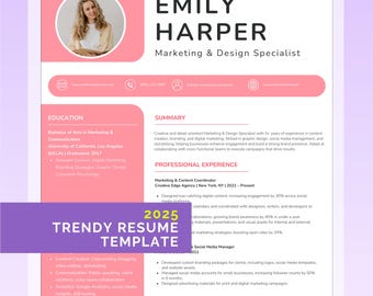 Trendy Lebenslaufvorlage 2025, ATS-freundlicher Lebenslauf, 1 & 2 Seiten, einfach zu bearbeiten in Word und Canva, sofortiger Download