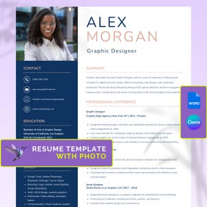 Modelo de Currículo Profissional para Microsoft Word e Canva | Carta de Apresentação | Modelo de CV com Foto | Modelo de CV