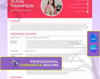 Professionelle Unternehmenslebenslauf-Vorlage, ATS-freundlicher Lebenslauf, 1 & 2 Seiten, einfach zu bearbeiten in Word und Canva