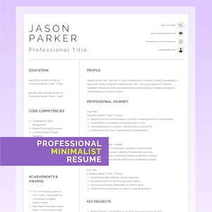 Professional Minimalist Resume Template, Cv Template Resume, Word and Canva, Modern Resume Templates 2025, 1&2 Pages, Instant Download