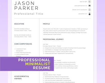 Professionelle Minimalistische Lebenslaufvorlage, Lebenslauf-Vorlage, Word und Canva, Moderne Lebenslaufvorlagen 2025, 1 & 2 Seiten