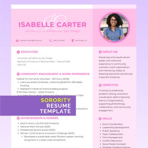 Sorority Resume Template, Canva & Word, Resume with Photo, Pink Sorority Resume Template, Sorority Rush Pack, Customizable Social Resume