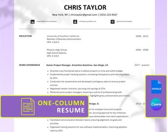 Einspaltiger Lebenslauf, Einfacher Lebenslauf, ATS-freundlicher Lebenslauf, Word, Google Docs, Eil-Lebenslauf, Schlichter Lebenslauf