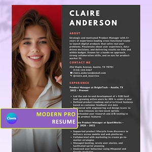 Modelo de Currículo Moderno Pro | CV compatível com ATS | Fácil de editar no Canva | Carta de apresentação + Referências