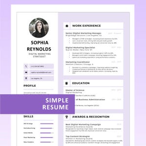 Currículum simple, Plantilla de CV compatible con ATS, CV profesional, Carta de presentación, Cv Moderno, Word, Canva, Descarga instantánea.