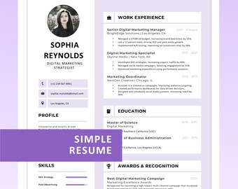 Einfacher Lebenslauf, ATS-freundliche Vorlage, Professioneller Lebenslauf, Moderner Lebenslauf, Word und Canva, Sofortiger Download.