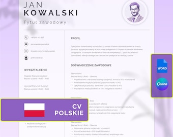 Szablon Lebenslauf Polskiego | Zgodny z ATS | Leinwand in Wort | 1-2-3 Sterne | Liste motywcyjny | Referenz | Natychmiastowe pobranie