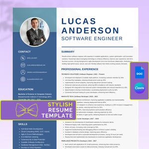 Plantilla de currículum elegante, compatible con ATS, 1 y 2 páginas, fácil de editar en Word y Canva, descarga instantánea
