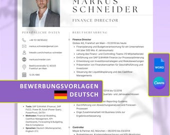 Bewerbungsvorlagen Deutsch Word und Canva, 2025 Lebenslauf Vorlage Deutschland, Schweiz & Österreich mit Foto, Lebenslauf Modern
