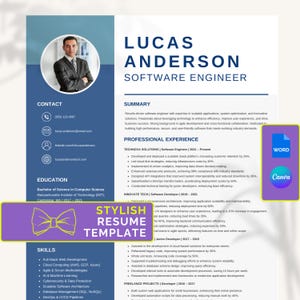 Plantilla de currículum elegante, compatible con ATS, 1 y 2 páginas, fácil de editar en Word y Canva, descarga instantánea
