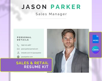 Moderner Lebenslauf für Vertrieb & Einzelhandel – Bearbeitbare Vorlage in Word und Canva, Anschreiben, Empfehlungsschreiben enthalten