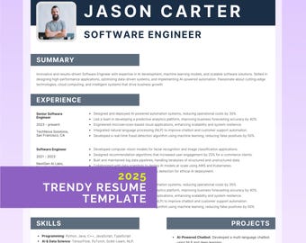 Trendy Lebenslaufvorlage 2025, ATS-freundlicher Lebenslauf, 1 & 2 Seiten, einfach zu bearbeiten in Word und Canva, sofortiger Download