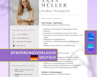 Bewerbungsvorlagen Word + Canva, Lebenslauf Muster 2025 Bewerbung, Lebenslauf Vorlage Canva + Word, Lebenslauf 1-2 Seiten Deutsch Vorlagen