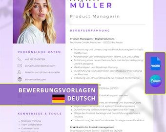 Professionelle Lebenslauf-Vorlage Word und Canva | Anschreiben + Empfehlungsschreiben | Digitaler Download | 1-, 2- & 3-Seiten-Vorlagen