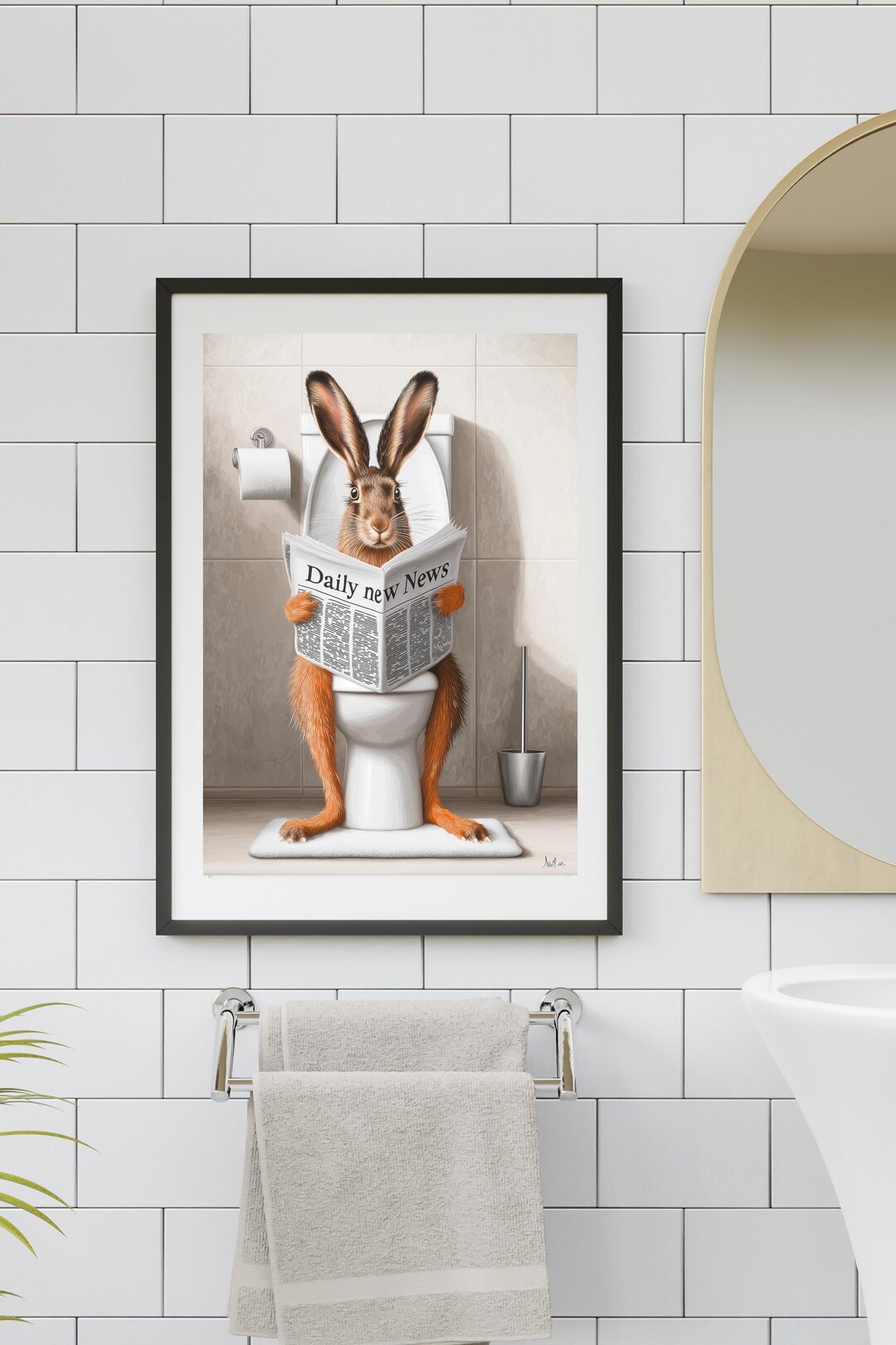 Toilet Simon Rabbit Funny Rabbit Bathroom Wall Art – Bunny Reading Newspaper Toilet Poster ...