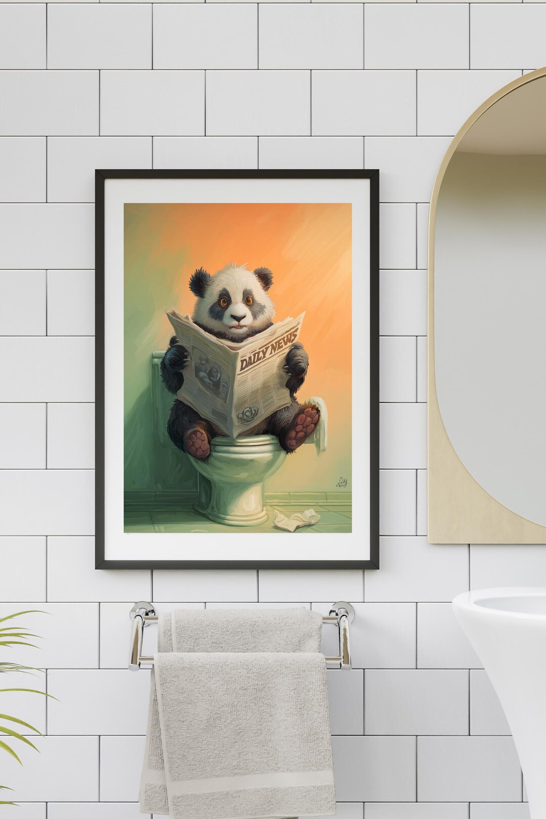 Panda Reading Newspaper Bathroom Art Print – Humorous Toilet ...