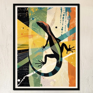 Gecko Lizard Modern Poster Reptile Mid Century Vintage Wall Art Colorful Retro DIGITAL Print for Eclectic Living Room Animal Home Decor
