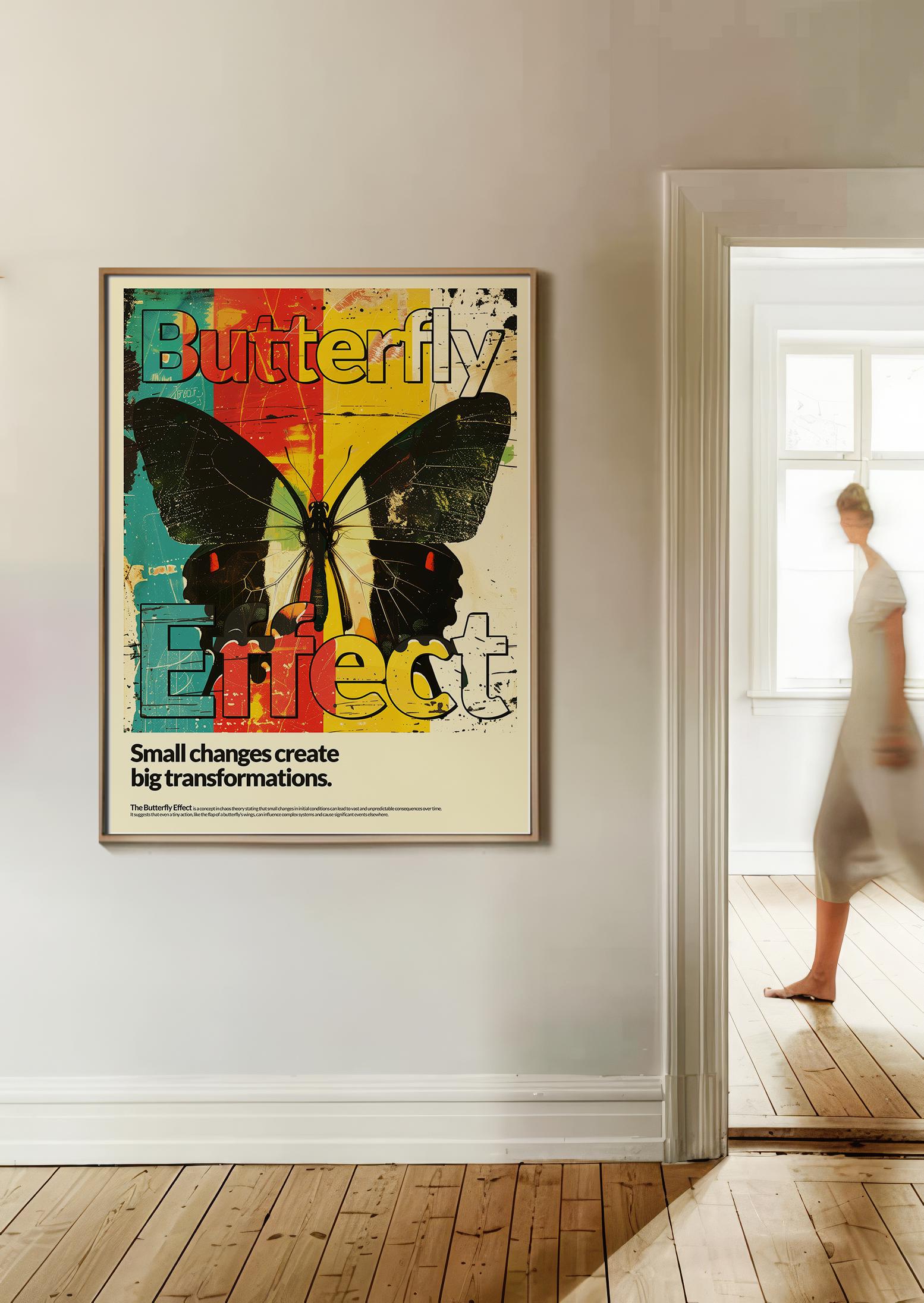 Retro Butterfly Effect Poster, Motivational Quote, Vintage Wall