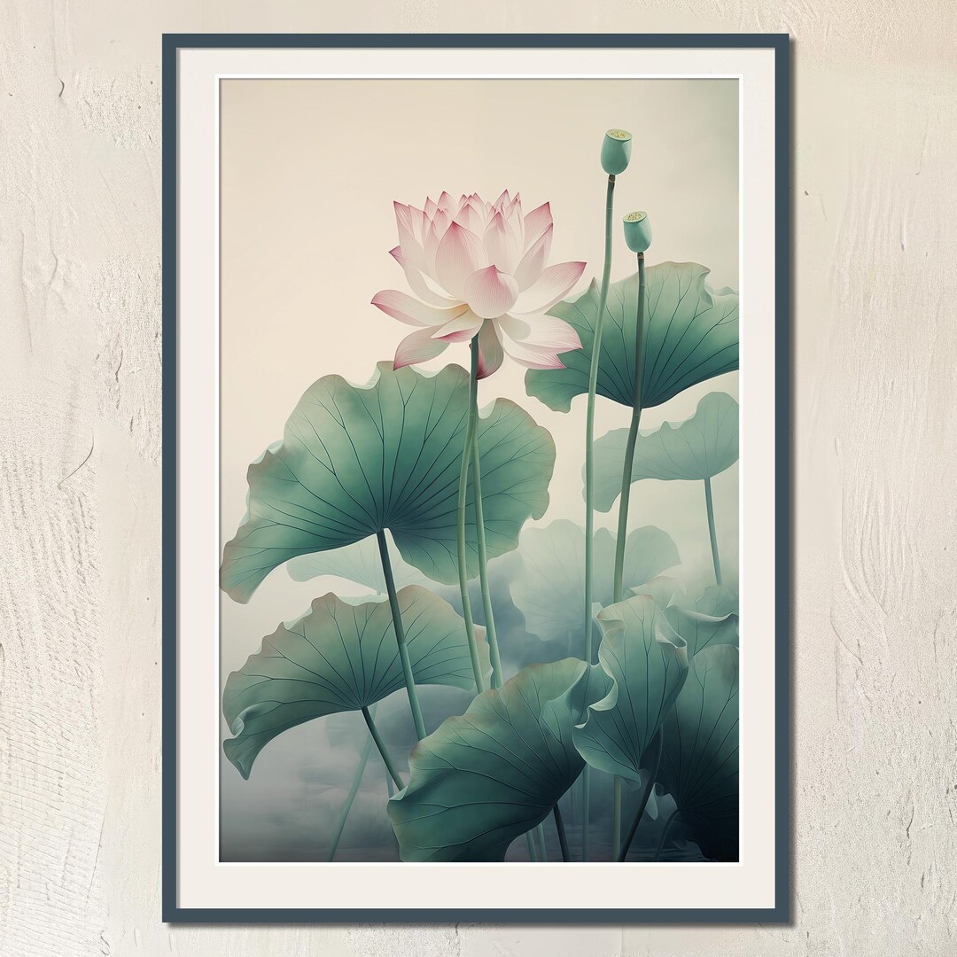 Lotus Flower Japanese Wall Art Elegant Asian Poster Minimalist ...