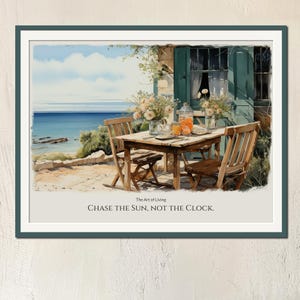 Arte de pared de cabaña costera, póster de vida lenta, rústico, verano, playa, impresión digital, casa de vacaciones, decoración de cocina de estilo francés, cita inspirada