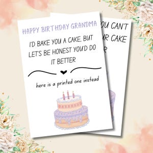 Carte d'anniversaire grand-mère drôle - carte d'anniversaire imprimable numérique pour grand-mère - carte de voeux mignonne et humoristique à téléchargement immédiat