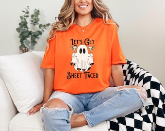 Funny Ghost Martini Halloween Shirt: Let's Get Sheet Faced Tee