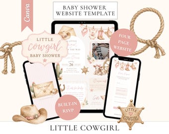 Little Cowgirl Baby Shower Website Invitation, Western Theme, Editable Canva Invite Website Template (Digital Download)