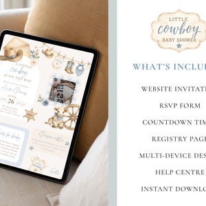 Cowboy Baby Shower With RSVP Website Invite, Country Boy Invitation, Western Theme, A Little Cowboy, Editable Canva Website image 6