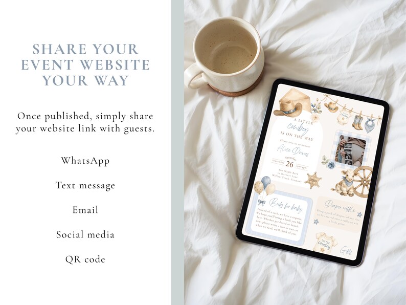 Cowboy Baby Shower With RSVP Website Invite, Country Boy Invitation, Western Theme, A Little Cowboy, Editable Canva Website image 7